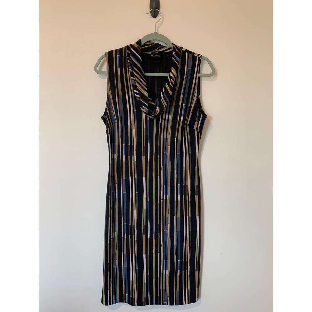 Mixit Geometrical Dress Womens Size Medium Brown Black Cowl Neck Sleeveless